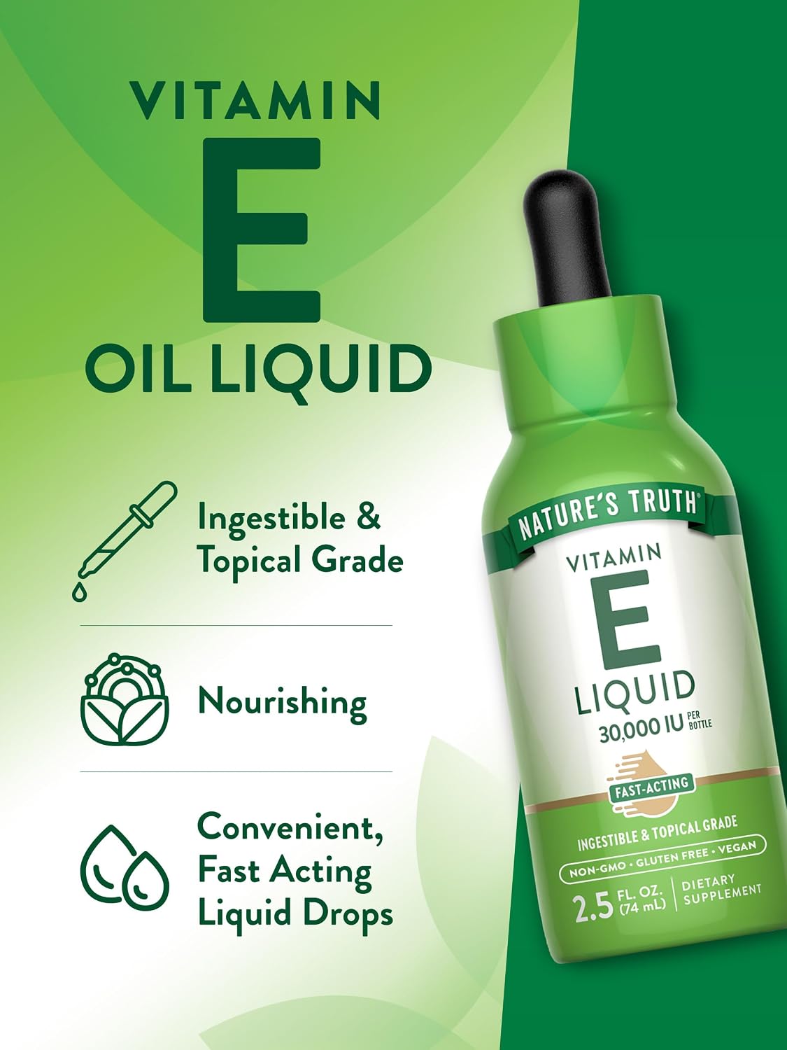 Nature's Truth Aceite de Vitamina E 30.000 UI | 74 ml | Uso Oral y Tópico | Vegano