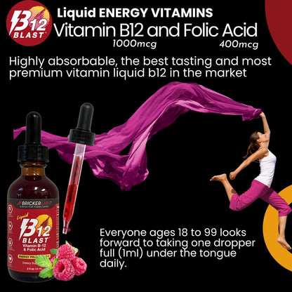 Bricker Labs B-12 Blast Vitamina B12 Líquida – Adultos mayores: Con la edad, la absorción de B12 disminuye debido – Image 8