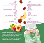 SUKU Gomitas de Complejo B con Vitamina C – Sin Azúcar, Vegano, 8 Vitaminas B, Sabor Melocotón (50 Gomitas)