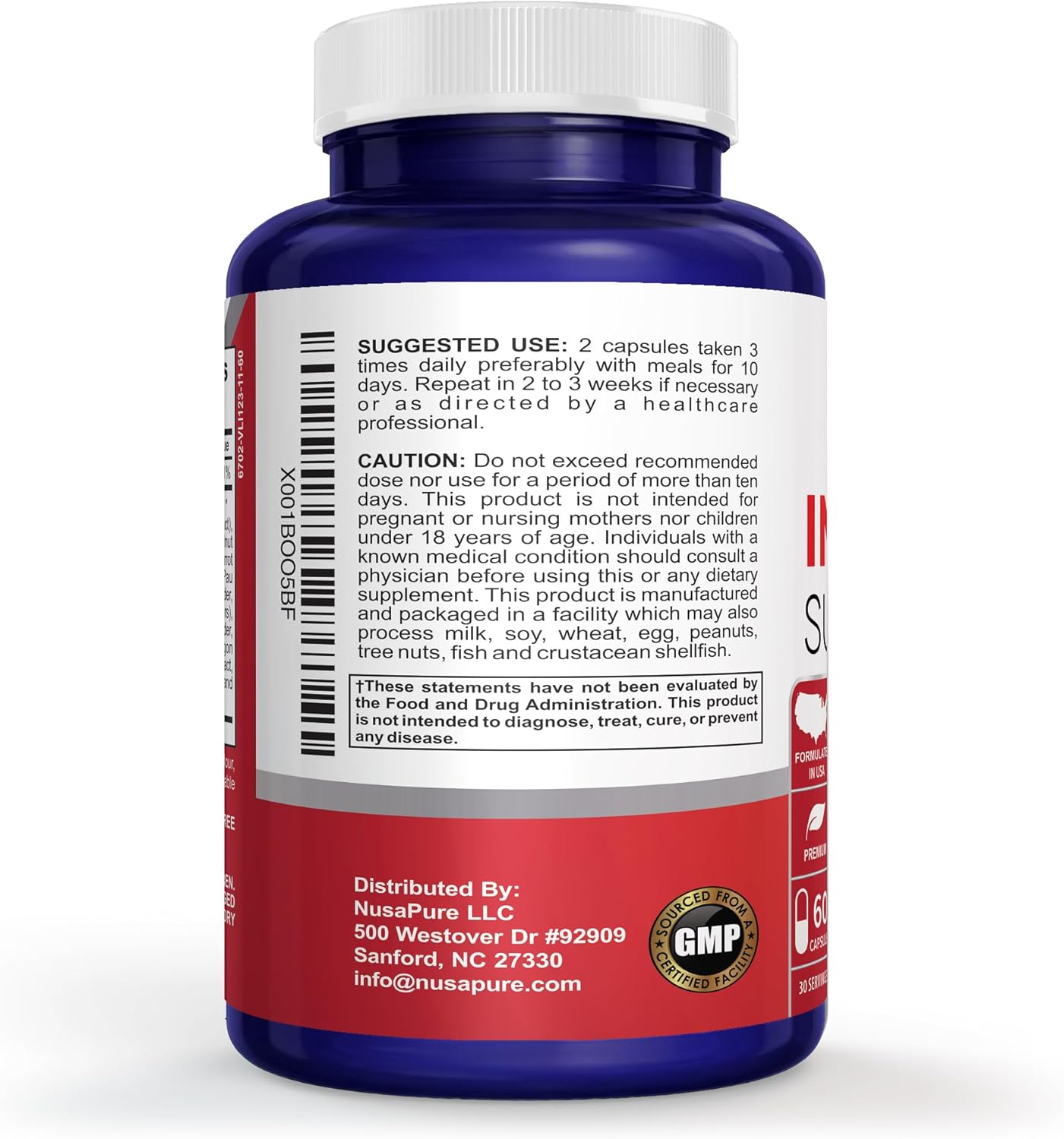 NusaPure Apoyo Intestinal para Humanos (sin OGM), Ajenjo, Ajo, Cáscara de Nuez Negra, 60 Cápsulas