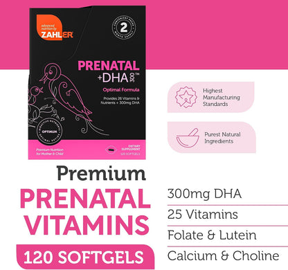 Zahler Prenatal +DHA 300 - Vitaminas prenatales con folato metilado y DHA - 120 cápsulas blandas – Image 3