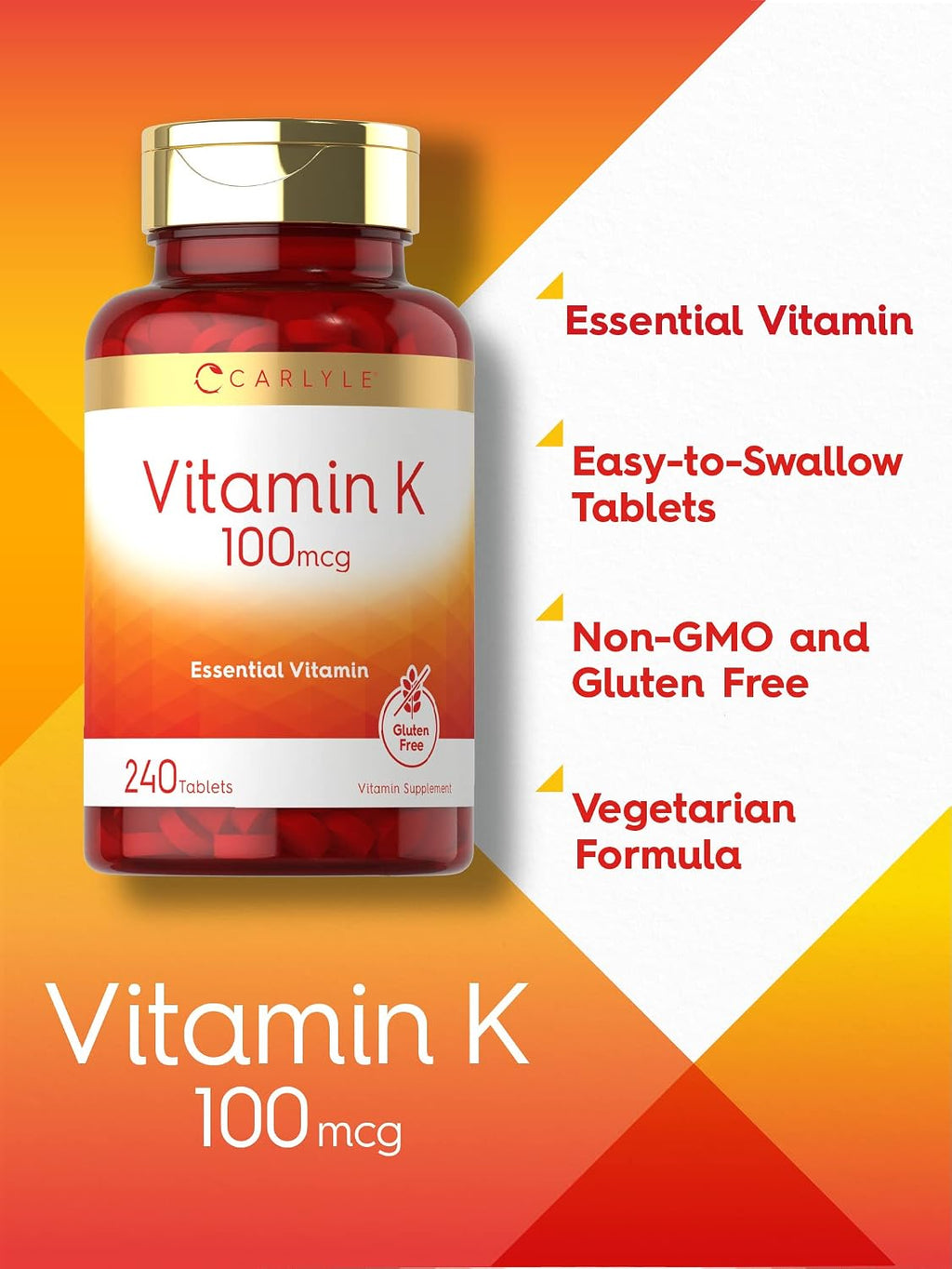 Carlyle Vitamina K1 100 mcg – 240 Comprimidos Vegetarianos