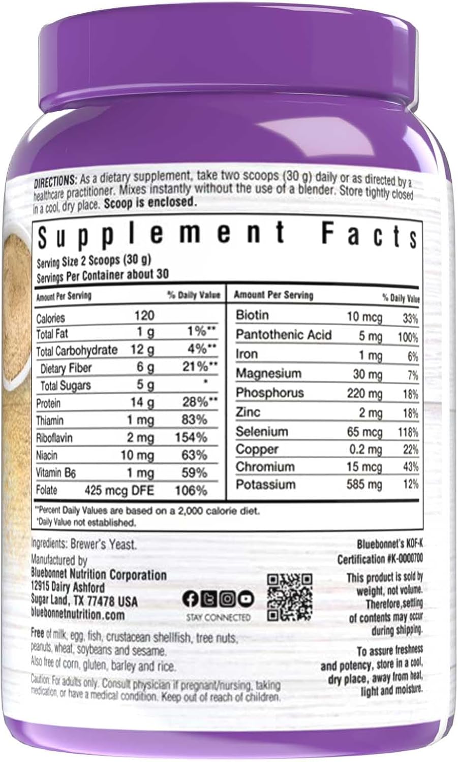 Bluebonnet Nutrition Super Earth Levadura de Cerveza en Polvo, 2 lb (907 g)