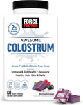 Force Factor Awesome Colostrum - Complemento de Colostro Bovino con Biotina, 60 Gomitas Sabor Bayas y Crema
