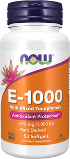 NOW Foods Vitamina E 1.000 UI con Tocoferoles Mixtos - 100 Cápsulas Blandas