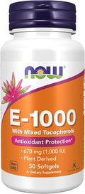 NOW Foods Vitamina E 1000 UI con Tocoferoles Mixtos, 50 Cápsulas Blandas