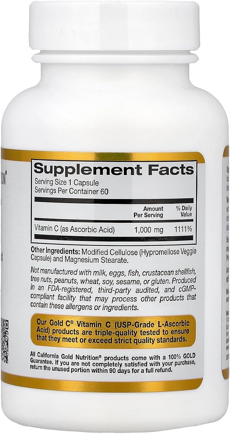 California Gold Nutrition Gold C, Vitamina C 1000 mg, 60 Cápsulas Vegetales