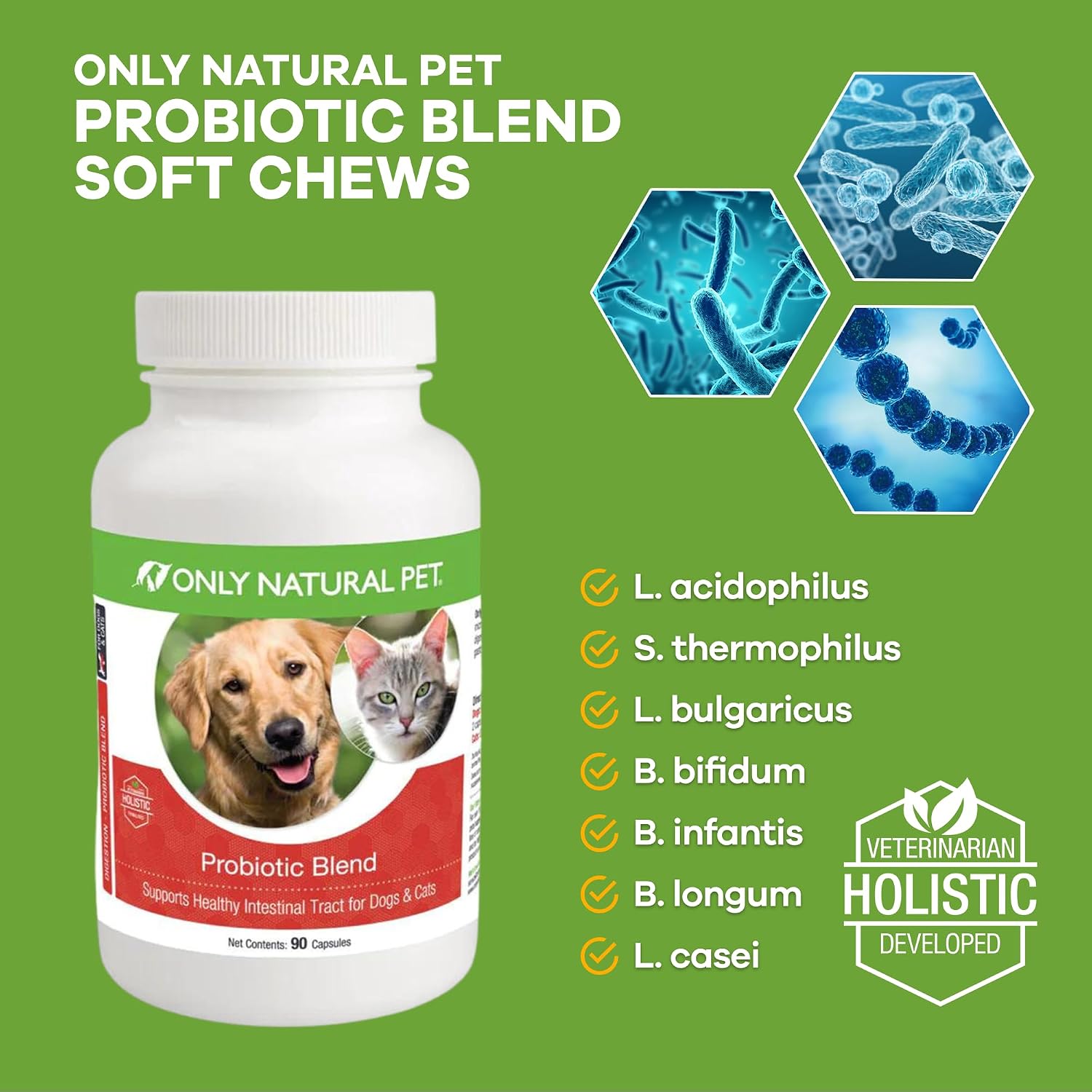 Only Natural Pet Probiótico para Perros y Gatos - 90 Cápsulas