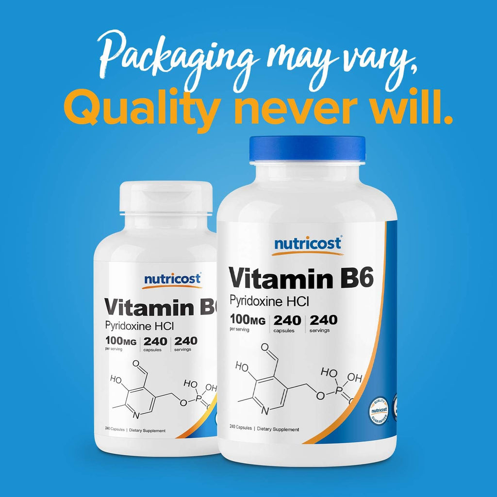Nutricost Vitamina B6 (Piridoxina HCl) 100mg, 240 Cápsulas (3 Botellas)