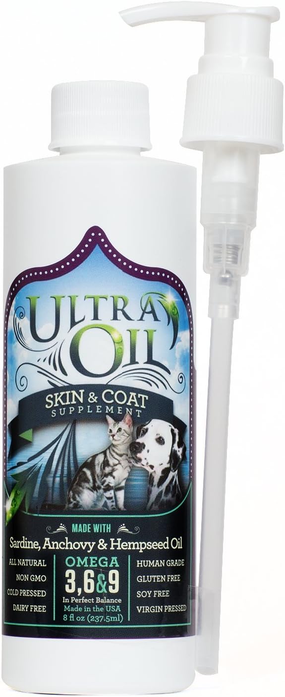 Ultra Oil Suplemento para Piel y Pelaje de Perros y Gatos con Aceite de Pescado, Cáñamo, Linaza y Uva - 3.785 Litros