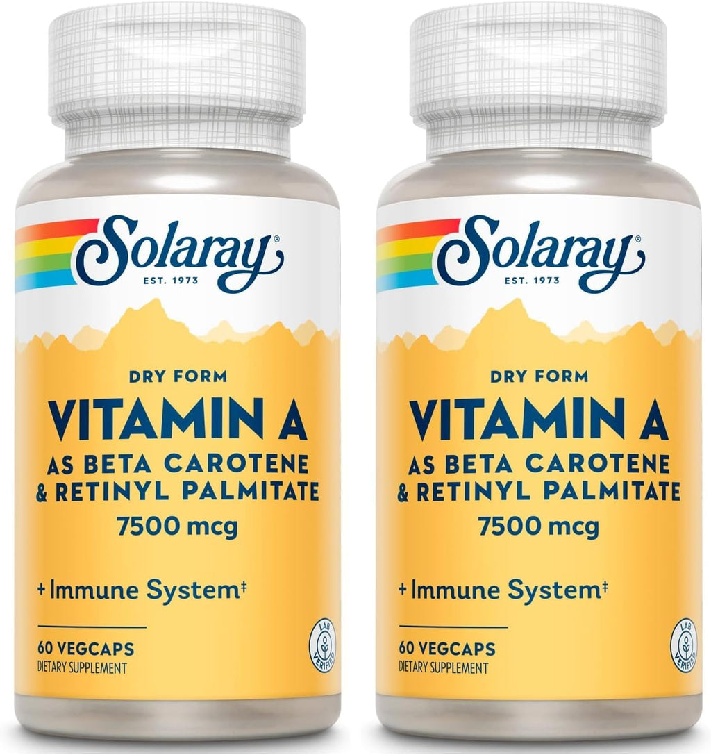 Solaray Vitamin A Dry Form - 60% Beta Carotene & 40% Retinyl Palmitate - 60 Vegan Capsules