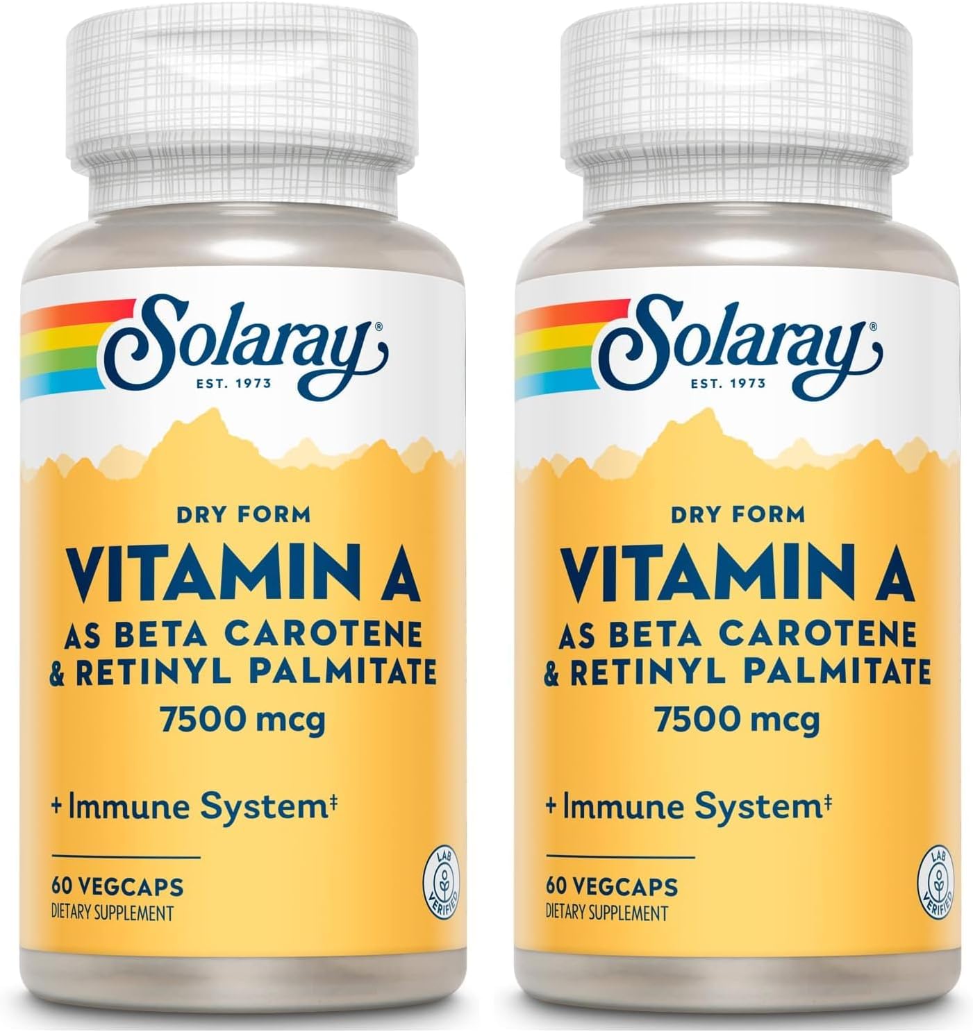 Solaray Vitamin A Dry Form - 60% Beta Carotene & 40% Retinyl Palmitate - 60 Vegan Capsules