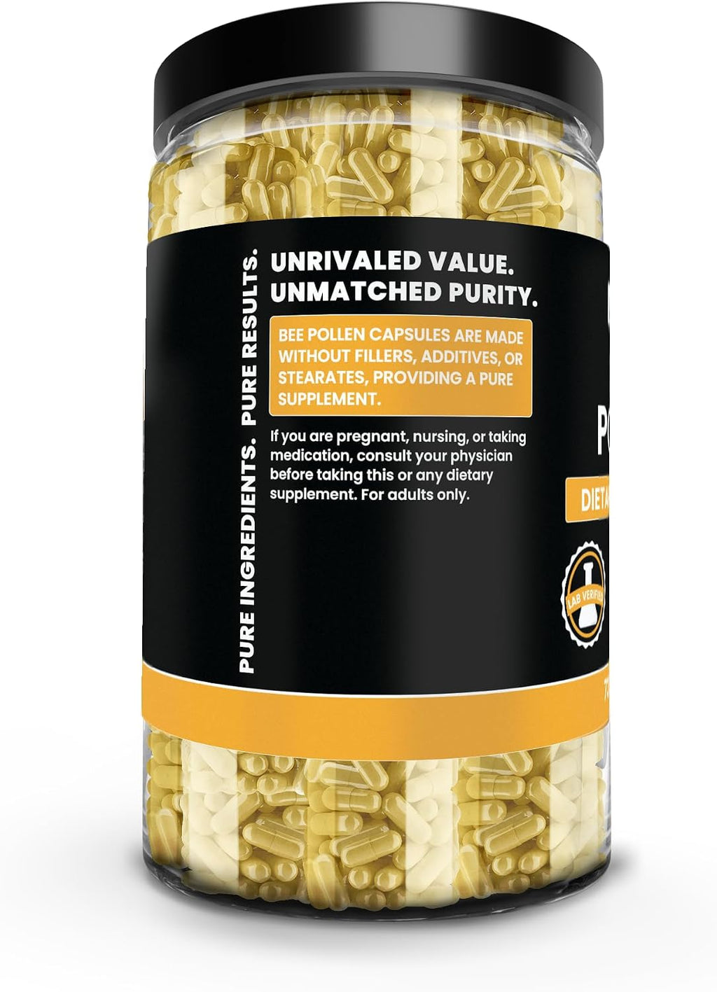 PURE ORIGINAL INGREDIENTS Polen de Abeja, Sin Rellenos de Magnesio o Arroz, Siempre Puro, Verificado en Laboratorio (730 Cápsulas)