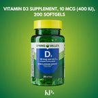 Vitamina D3 10 mcg (400 IU) - 200 Cápsulas Blandas