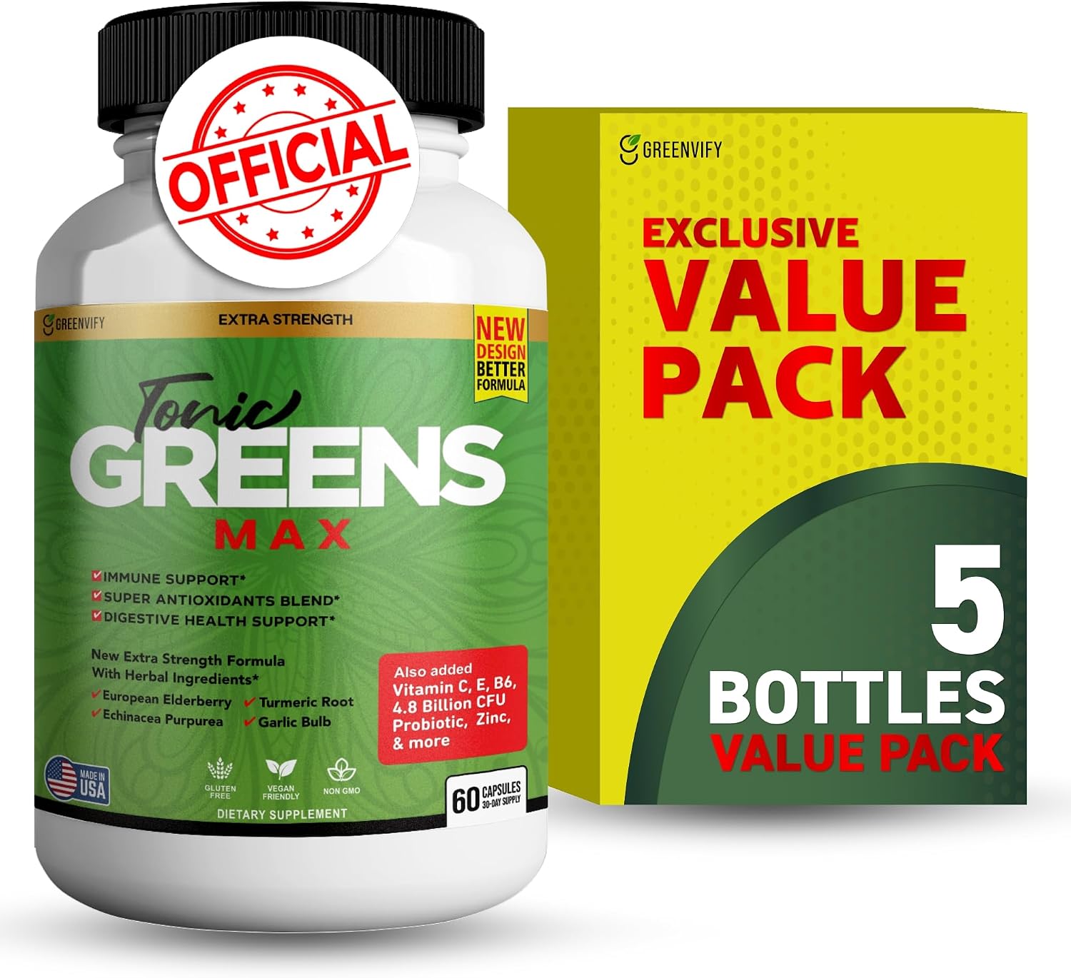 Tonic Greens Max – Suplemento de Apoyo Inmunológico Extra Fuerte, 60 Cápsulas