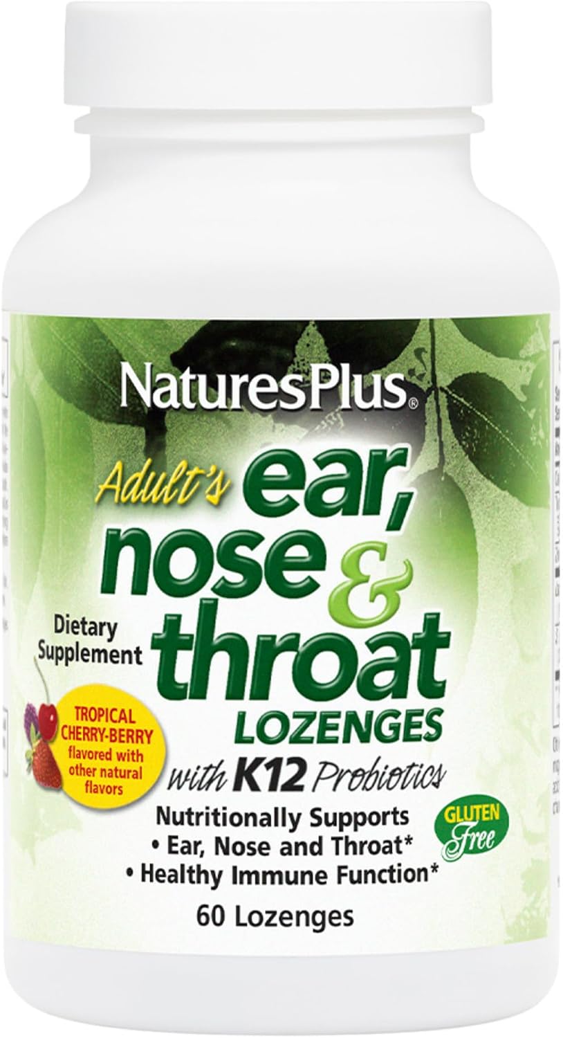 NaturesPlus Pastillas para Oídos, Nariz y Garganta con Probiótico K12 - 60 Pastillas
