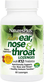 NaturesPlus Pastillas para Oídos, Nariz y Garganta con Probiótico K12 - 60 Pastillas