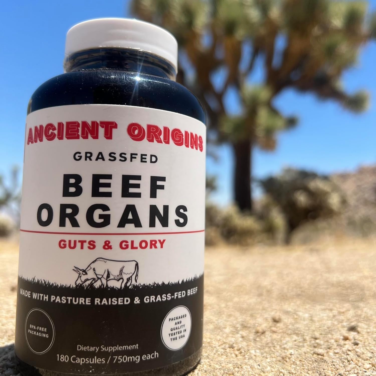 Ancient Origins Suplemento de Órganos de Res Grass Fed 4500 mg - Hígado, Médula Ósea, Corazón, Bazo, Páncreas y Riñón, No Transgénico, Sin Gluten, Sin Desgrasar (180 Cápsulas, 750 mg cada una)