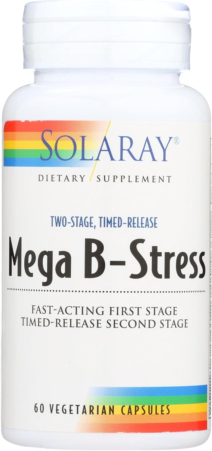 Solaray Mega B Estrés de Dos Fases, 60 Cápsulas Vegetales