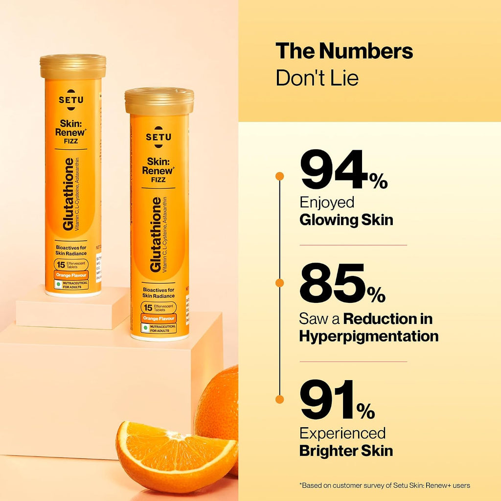 SETU Skin Renew Gluta Fizz: Glutatión con Vitamina C, 30 Comprimidos Efervescentes Sabor Naranja