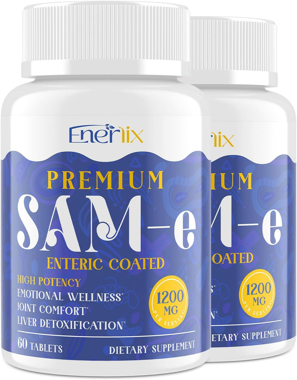 Enerlix SAM-e 1200 mg con CoQ10 y 5-HTP - 60 Comprimidos Recubiertos Entéricos Veganos