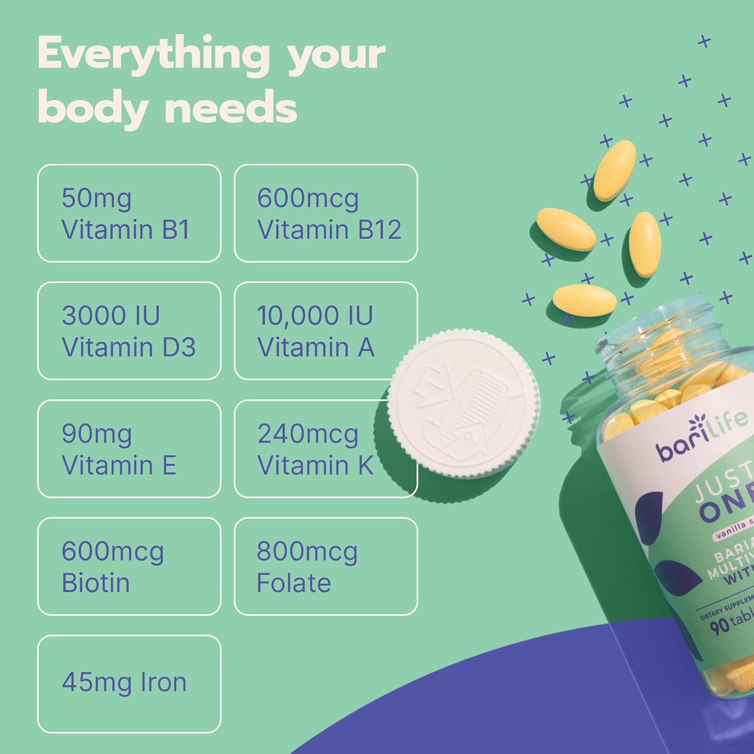 Just One - Multivitamínico Bariátrico Diario con Hierro, 90 Comprimidos