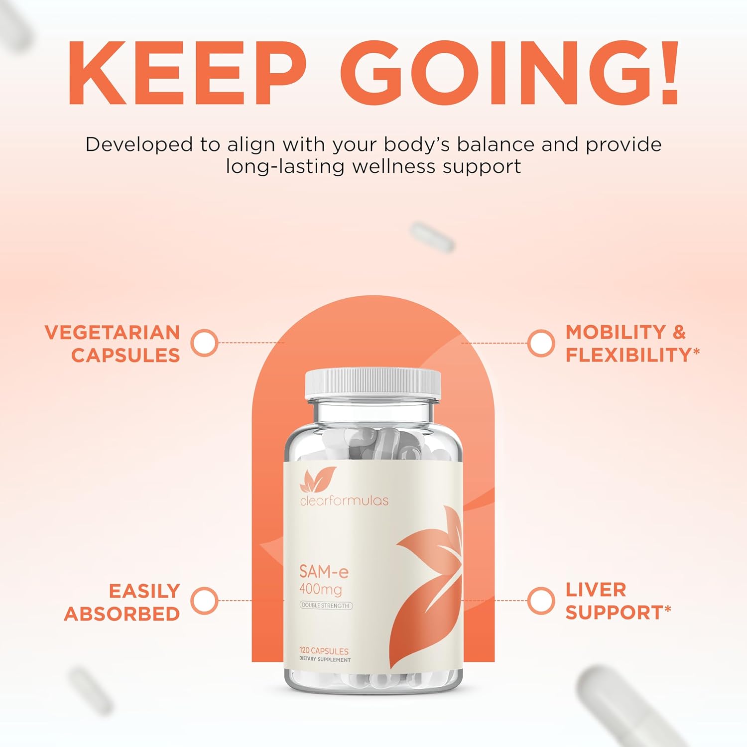 Clear Formulas Bioactive SAM-e 400mg - Alta concentración, forma S,S activa (120 cápsulas)