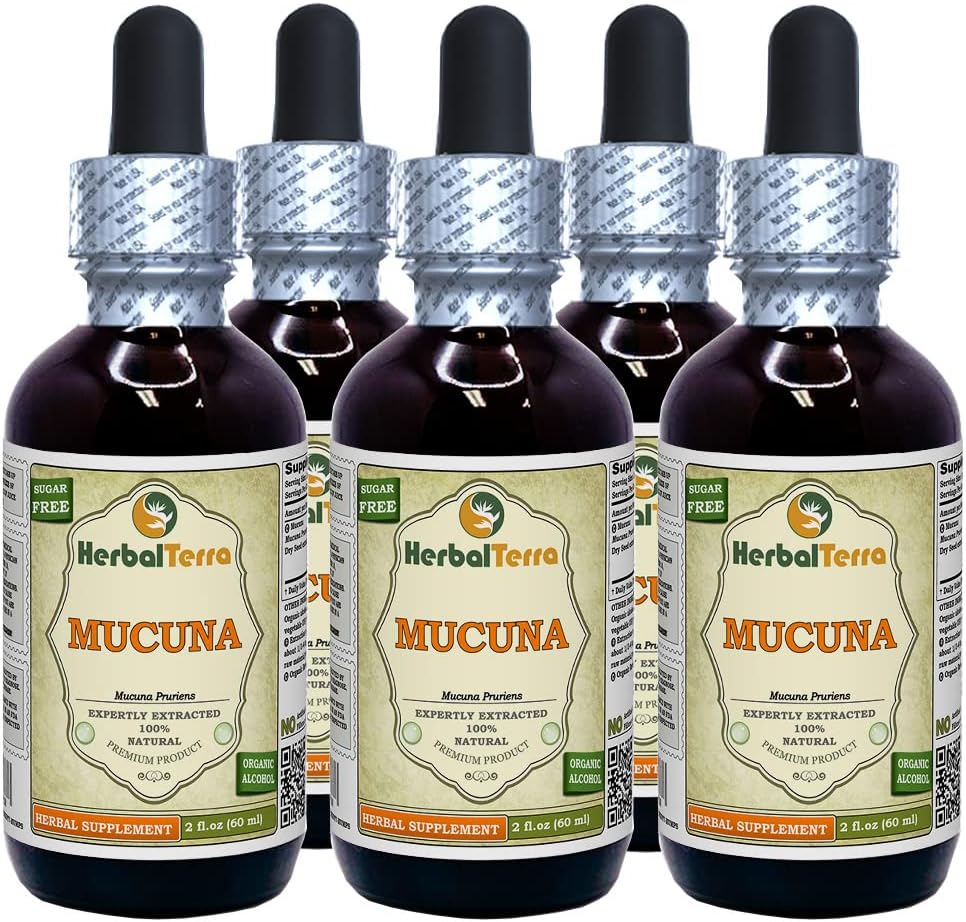 Extracto Líquido de Mucuna Pruriens (Mucuna Pruriens) - Tintura de Semillas Secas - 5 x 60 ml