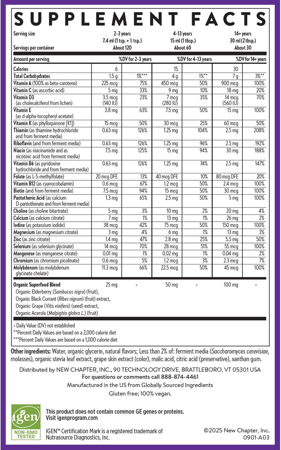 New Chapter Multivitamínico Líquido con Minerales - 22 Vitaminas Esenciales - Sabor a Bayas Mixtas - 887 ml (30 oz)