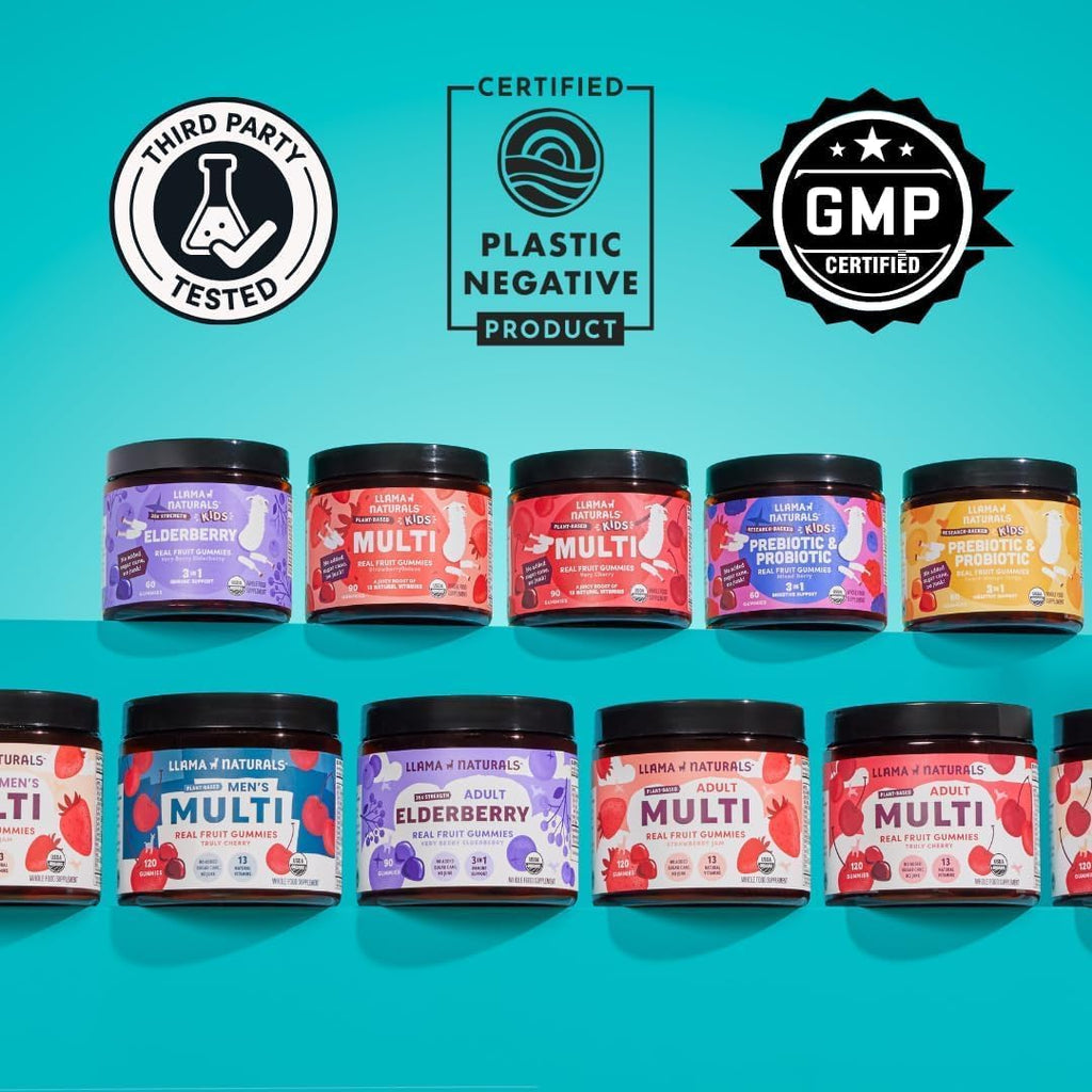Llama Naturals Multivitamínico Infantil - Gomitas de Fruta Real, Sin Azúcar, Orgánico y Vegano - 90 Gomitas Sabor Cereza