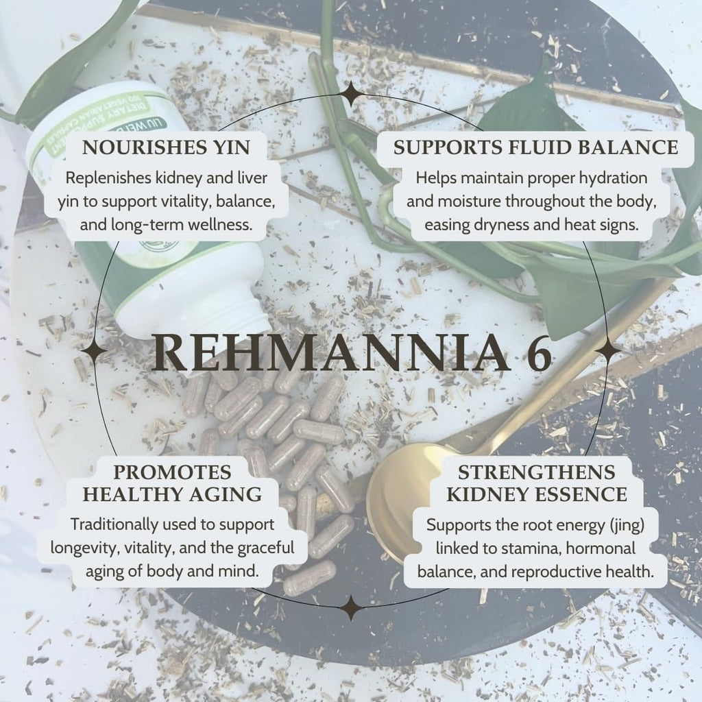 Liu Wei Di Huang Wan, Rehmannia 6, Six Flavor Rehmannia, 100 Cápsulas Vegetales