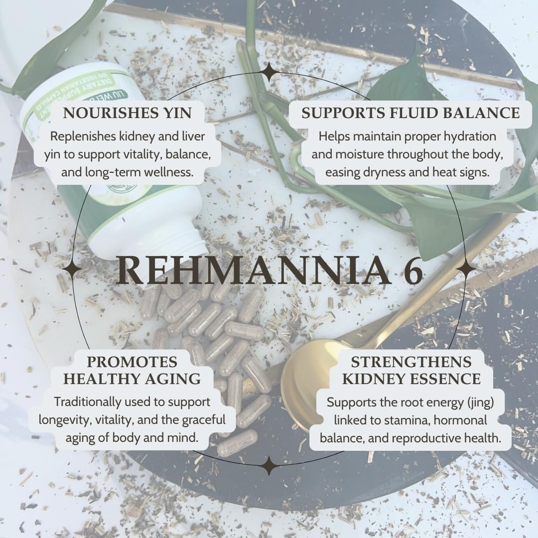 Liu Wei Di Huang Wan, Rehmannia 6, Six Flavor Rehmannia, 100 Cápsulas Vegetales