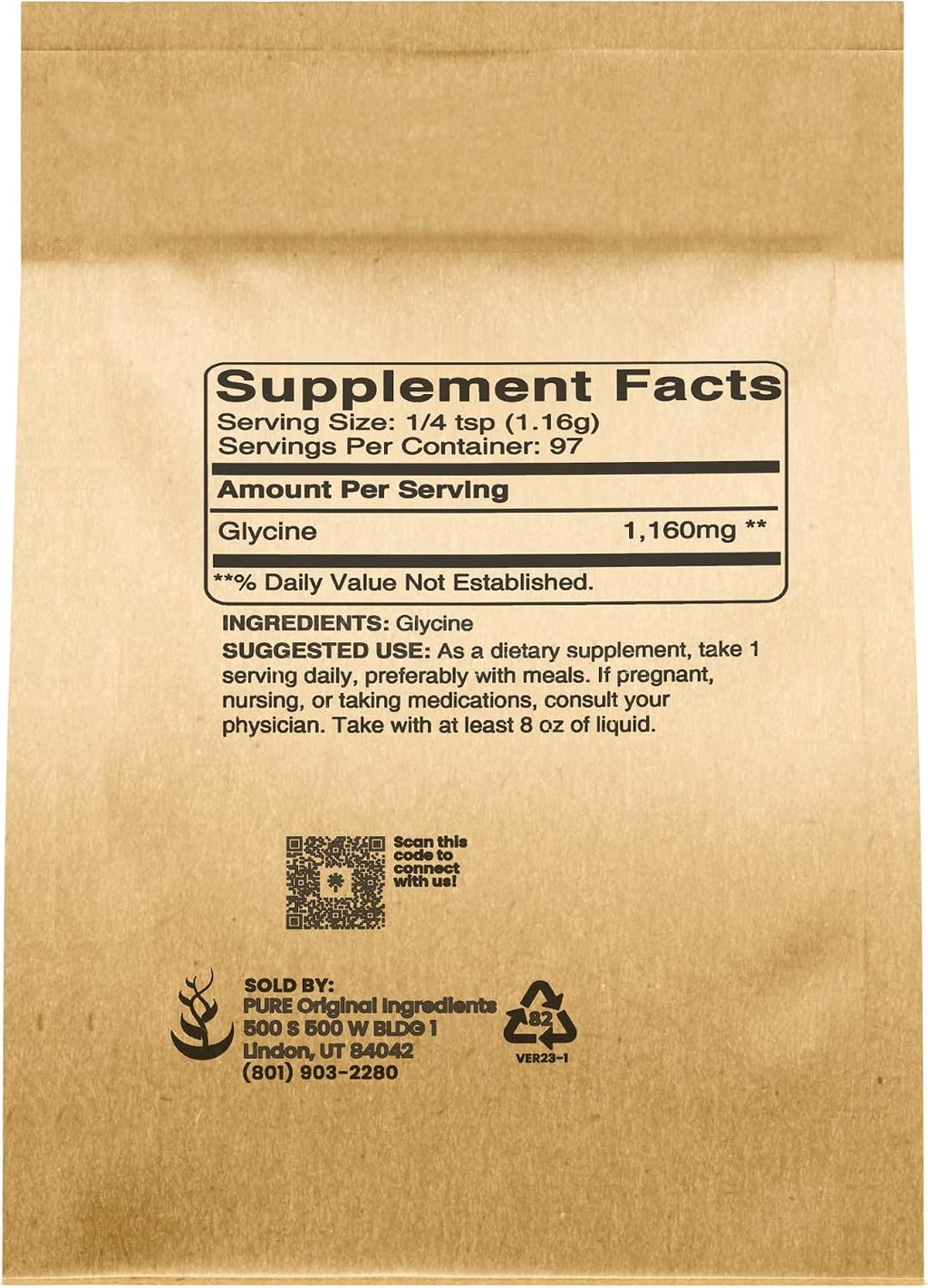 PURE ORIGINAL INGREDIENTS Glicina en Polvo (4 oz) - No GMO, Aminoácido No Esencial