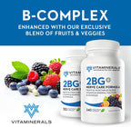 Vitaminerals 2BG+ B Complex Immune Support High Potency B Complex con Mezcla de Frutas y Verduras - 120 Cápsulas Vegetales
