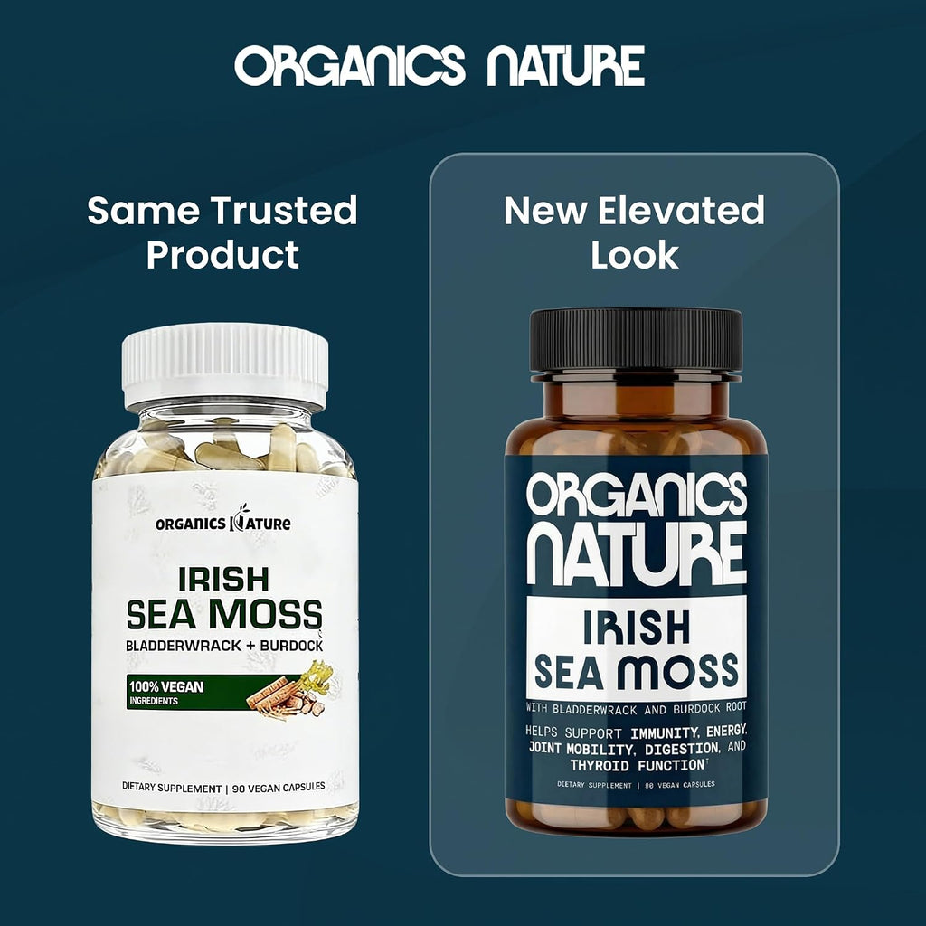 ORGANICS NATURE Irish Sea Moss Cápsulas 90 uds | Suplemento de Algas Marinas con Burdock y Bladderwrack