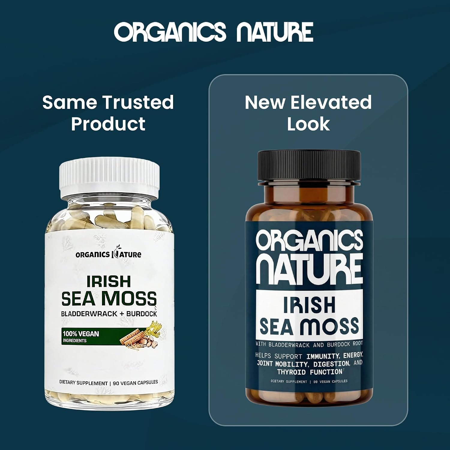 ORGANICS NATURE Irish Sea Moss Cápsulas 90 uds | Suplemento de Algas Marinas con Burdock y Bladderwrack