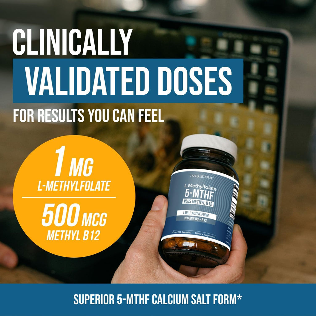 L-Metilfolato 1000 mcg más Metil B12 Cofactor – Forma Activa 5-MTHF – Apoya el Estado de Ánimo, la Metilación y la Cognición – Vitaminas B9 y B12 Altamente Biodisponibles (60 Cápsulas – 60 Porciones)