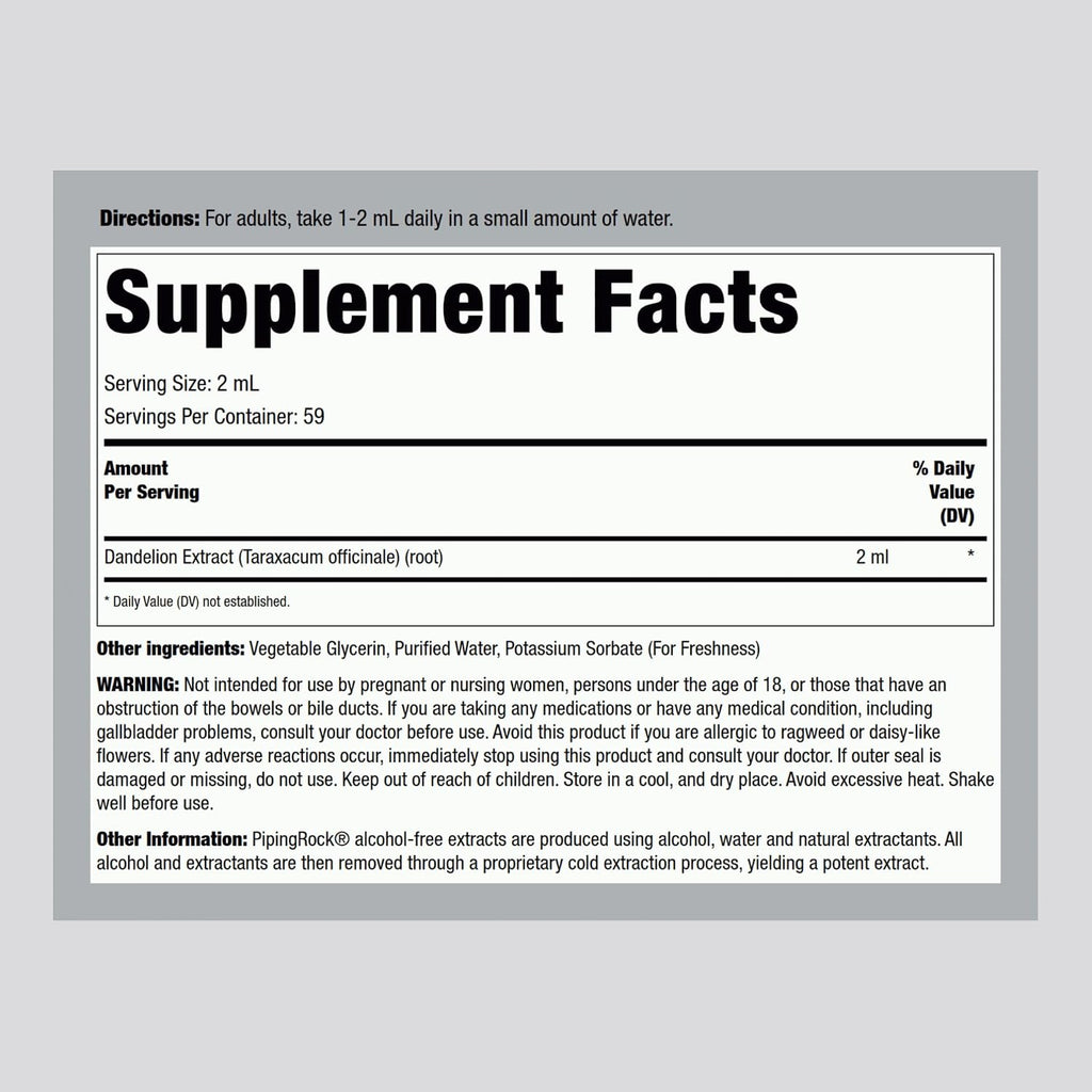 Extracto Líquido de Raíz de Diente de León | 118 ml | Gotas sin Alcohol | Complemento Herbal | Vegetariano, No Transgénico, Sin Gluten