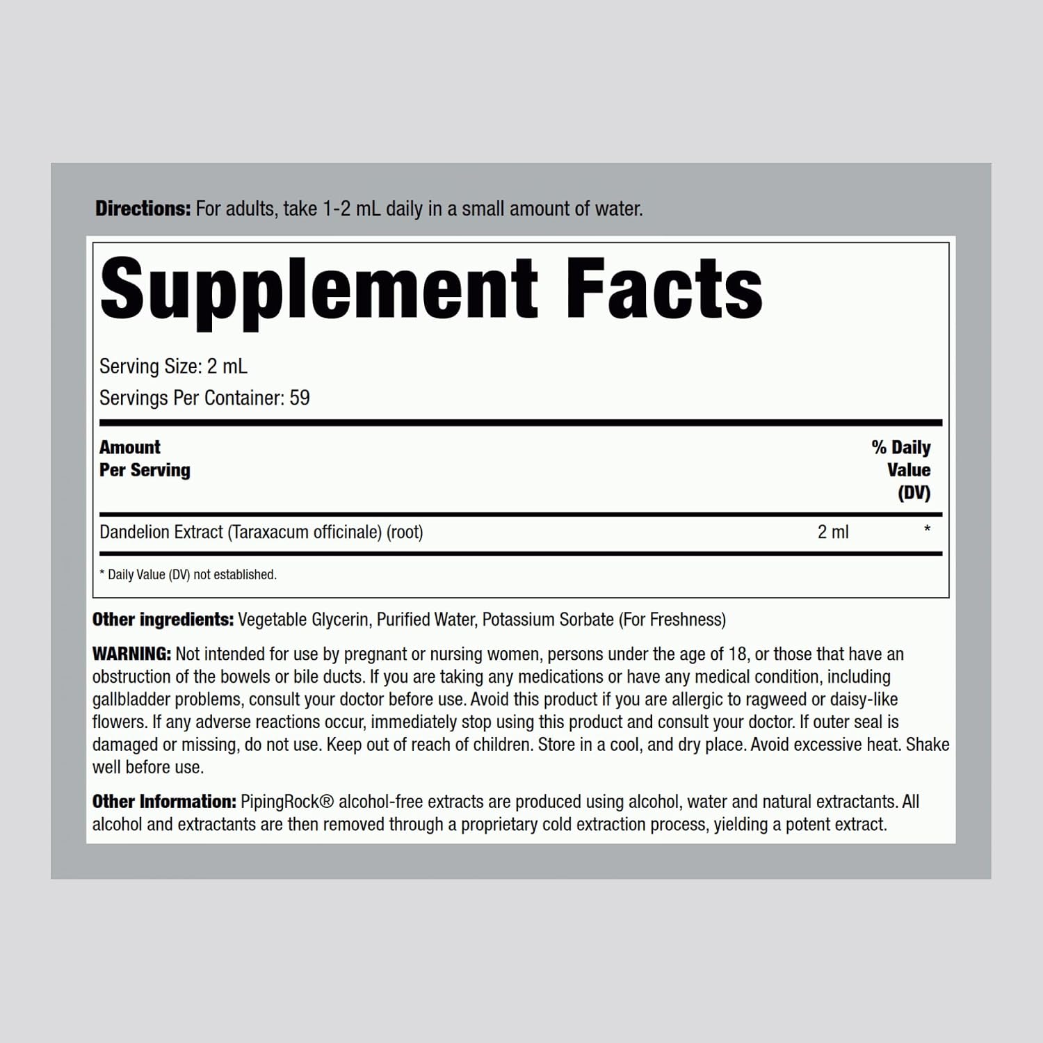 Extracto Líquido de Raíz de Diente de León | 118 ml | Gotas sin Alcohol | Complemento Herbal | Vegetariano, No Transgénico, Sin Gluten