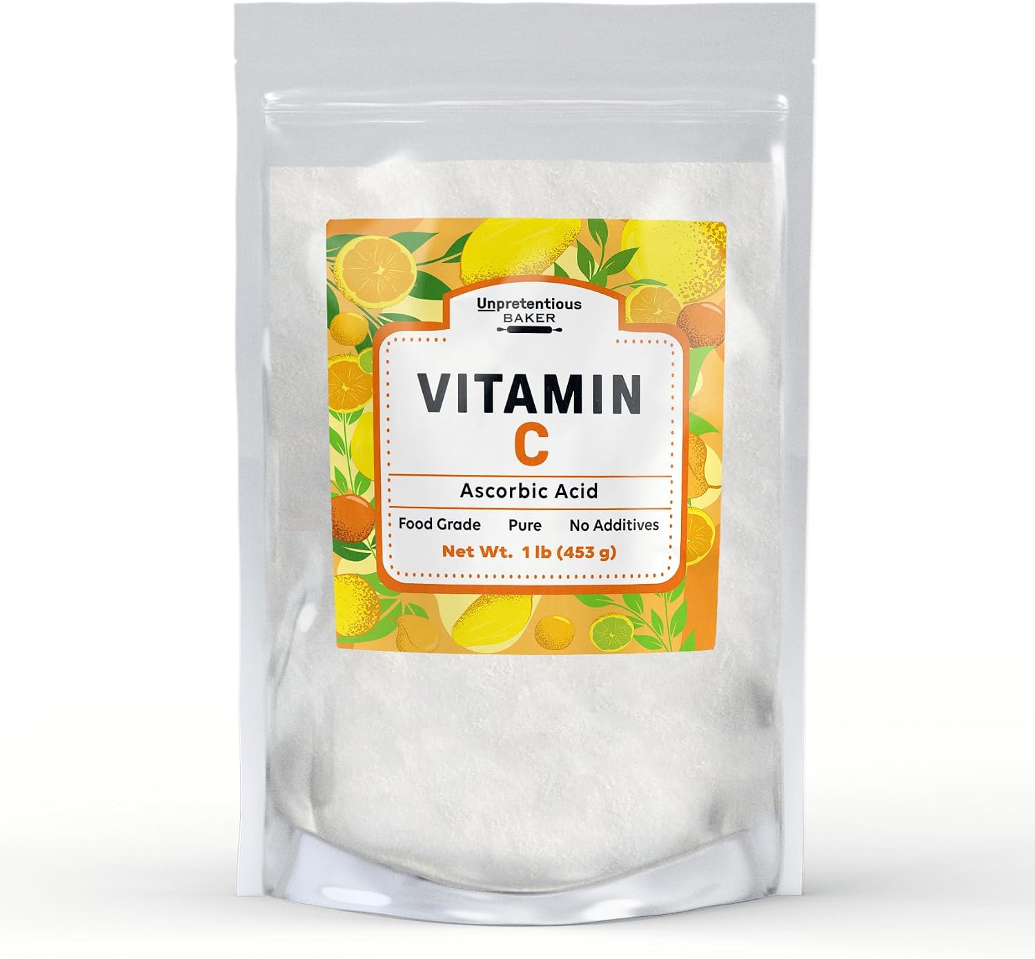 Unpretentious Polvo de Vitamina C - Ácido Ascórbico Puro, Bolsa Resellable (454 g)