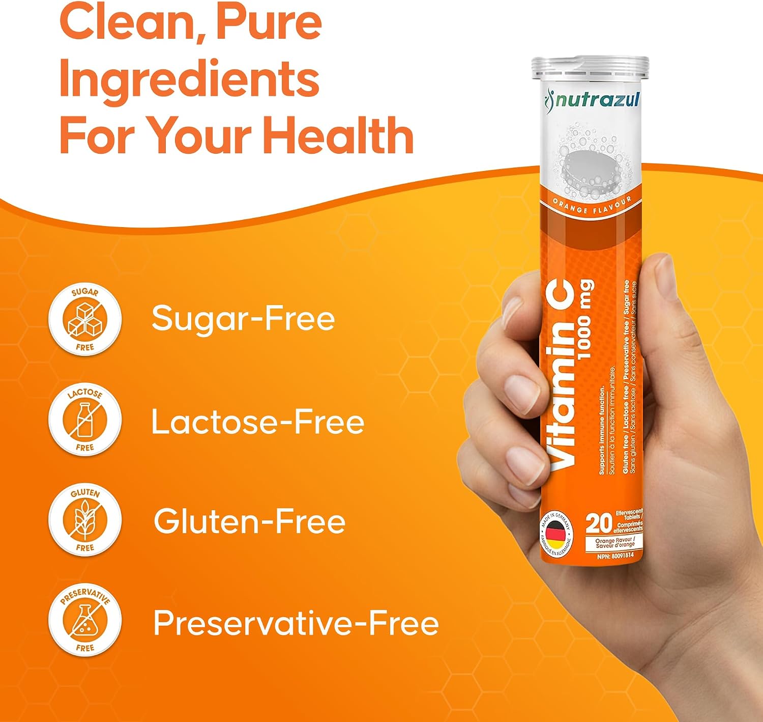 nutrazul Vitamina C 1000mg Comprimidos Efervescentes, Sabor Naranja, 100 Unidades (5x20)