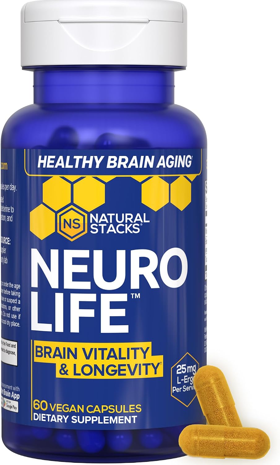 NeuroLife Longevity Supplement - 500mg Taurina & 400mg Berberina - L-Ergotioneína MitoPrime - Apoyo Cerebral para Vitalidad Cognitiva - 60 Cápsulas