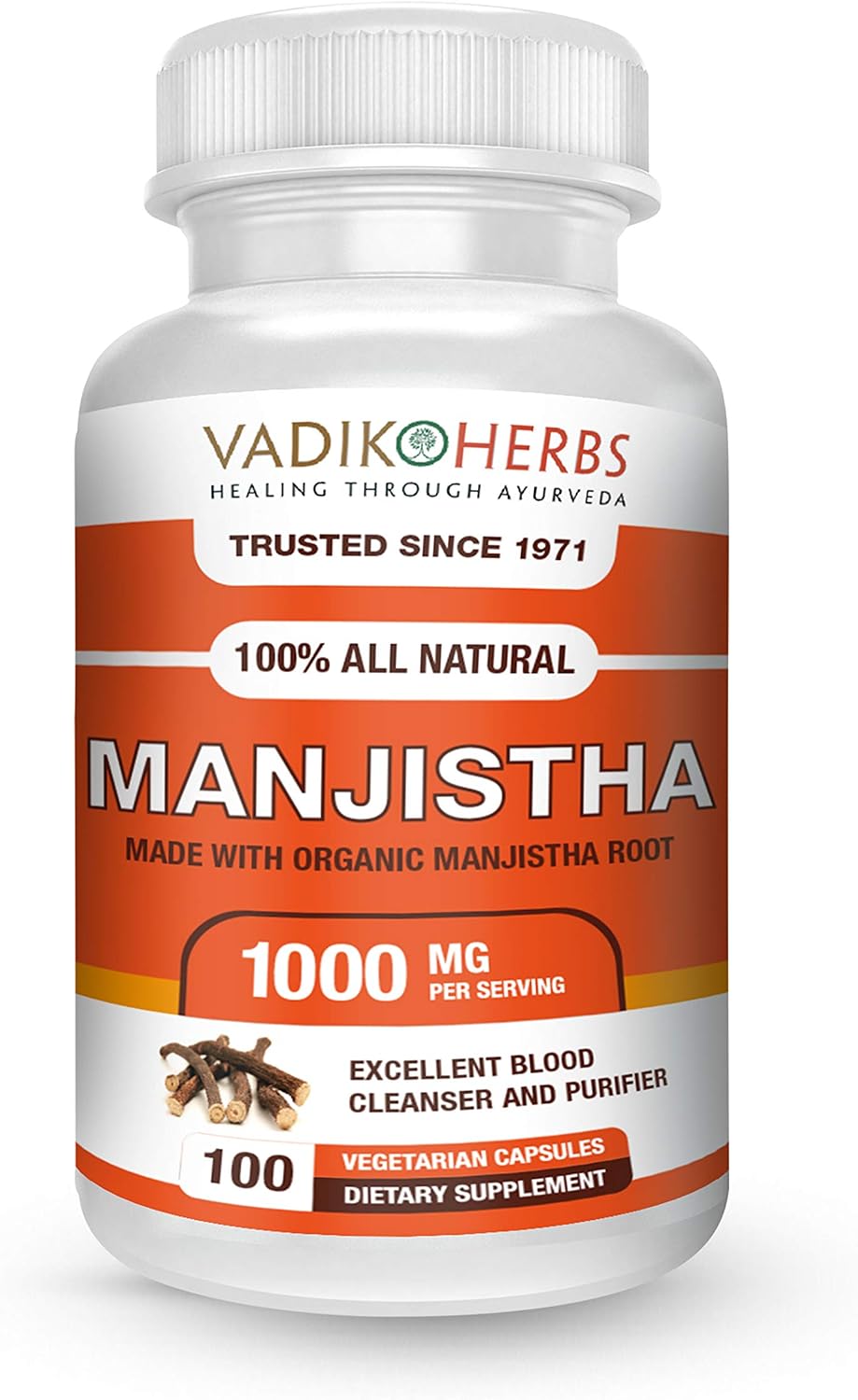 Vadik Herbs Pura Manjistha Silvestre (Rubia cordifolia) - 100 Cápsulas Veganas