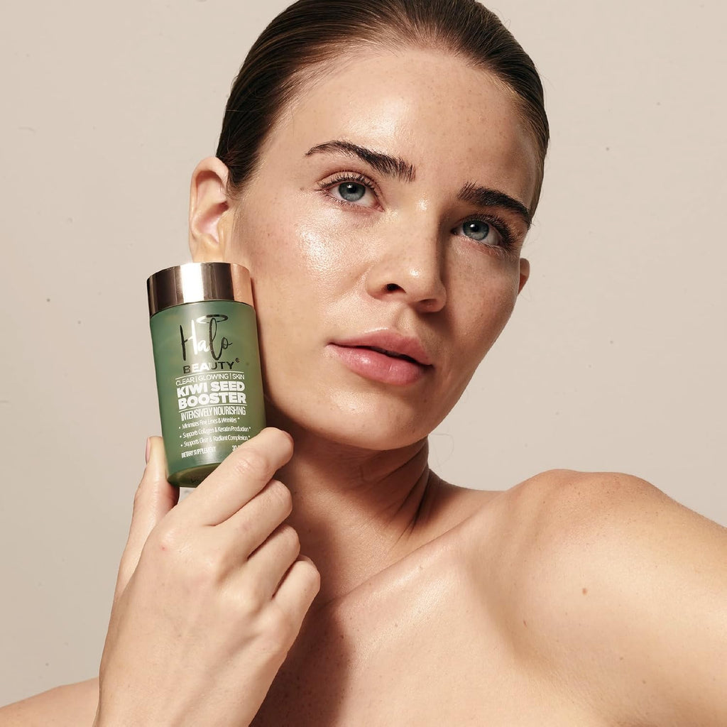 Halo Beauty Kiwi Seed Booster - Suplemento para la piel con kiwi, vitaminas C, D3, MSM y zinc, cápsulas veganas (30 unidades)