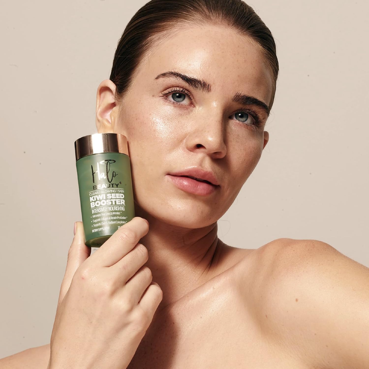 Halo Beauty Kiwi Seed Booster - Suplemento para la piel con kiwi, vitaminas C, D3, MSM y zinc, cápsulas veganas (30 unidades)