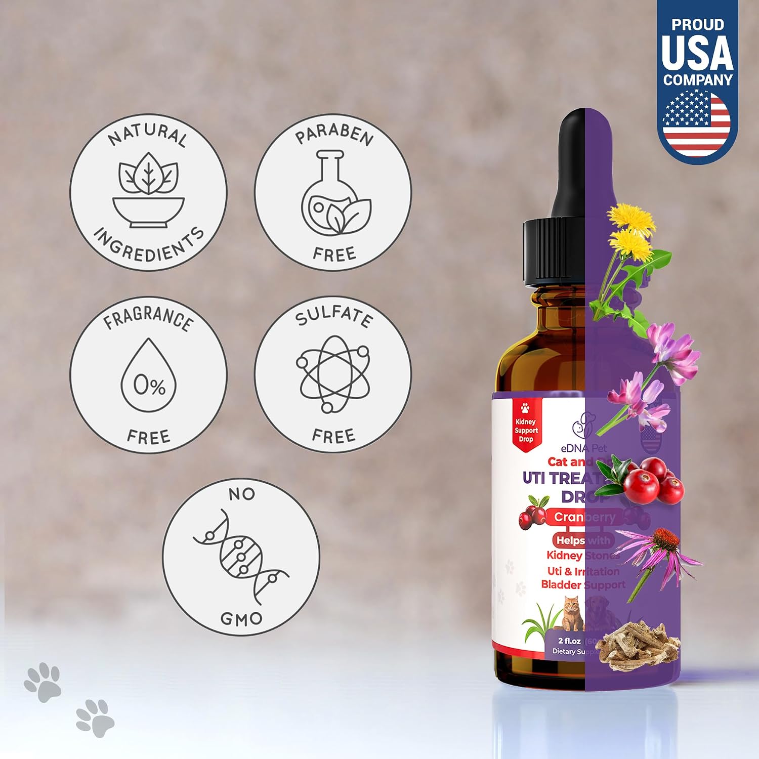 EDNA HOME Gotas de Arándano para Perros y Gatos - Suplemento Urinario (59 ml)