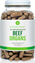 Antler Farms - Órganos de Ternera 100% Puros de Nueva Zelanda - Corazón, Hígado, Riñón, 180 Cápsulas, 400mg - Alimentados con Pasto, Procesado en Frío, Sin rBGH ni Rellenos
