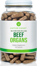 Antler Farms - Órganos de Ternera 100% Puros de Nueva Zelanda - Corazón, Hígado, Riñón, 180 Cápsulas, 400mg - Alimentados con Pasto, Procesado en Frío, Sin rBGH ni Rellenos