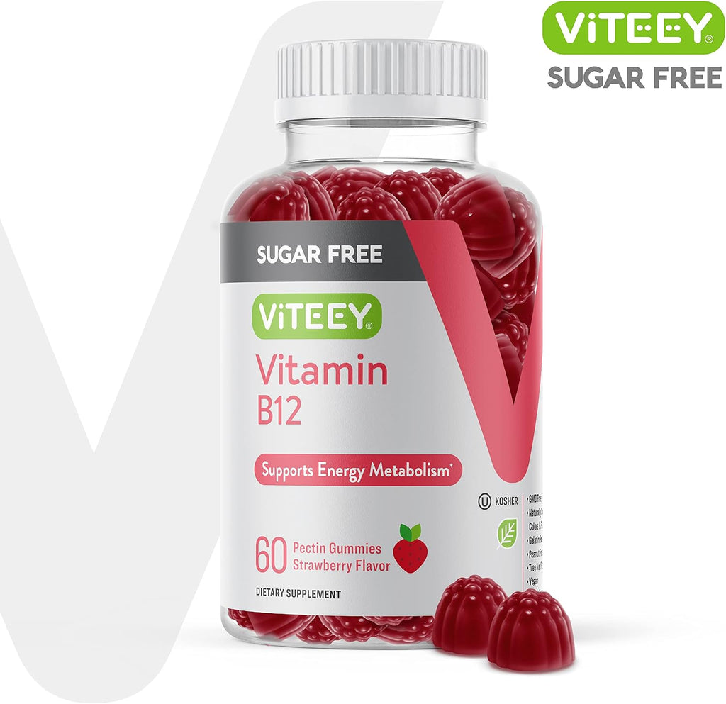 Viteey Gominolas de Vitamina B12 para Adultos y Adolescentes 1000mcg, Sin Azúcar