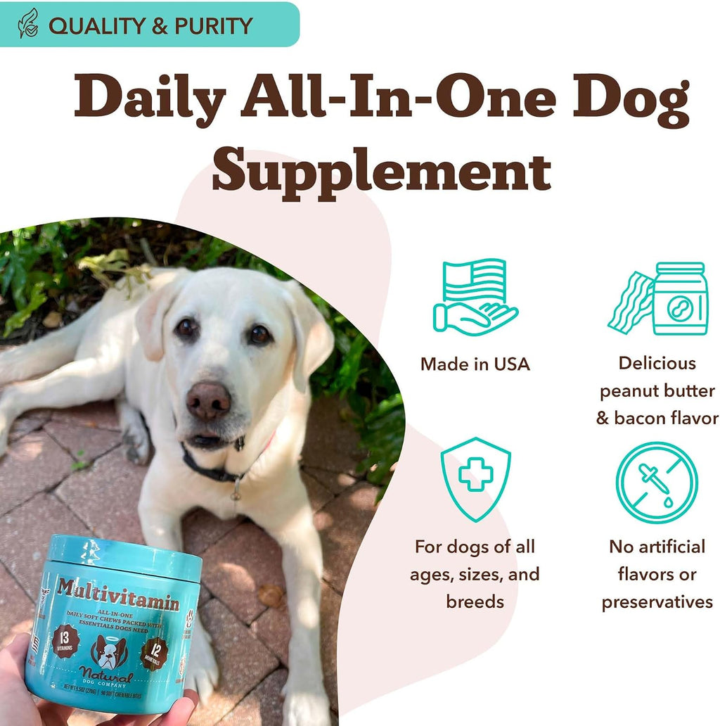 Natural Dog Company Multivitamínico 25 en 1 para Perros – Masticables Blandos Formulados por Veterinarios, 180 unidades